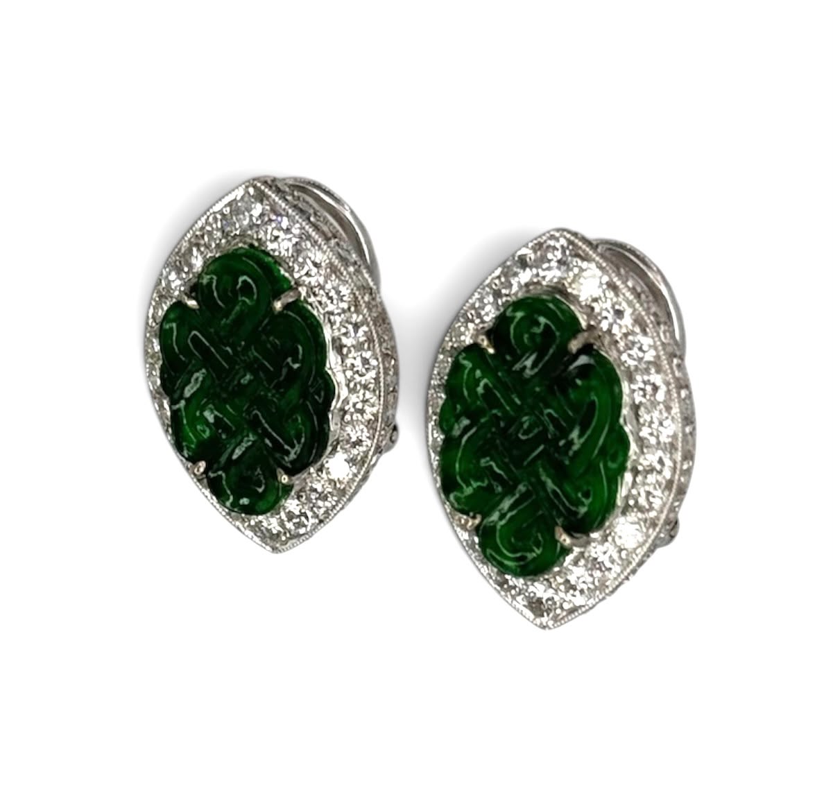 750WG Jadeite Ruyi Carving Earring