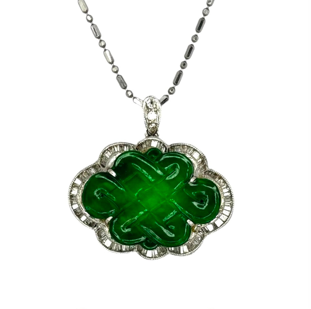 750WG Jadeite Ruyi Carving Diamond Necklace