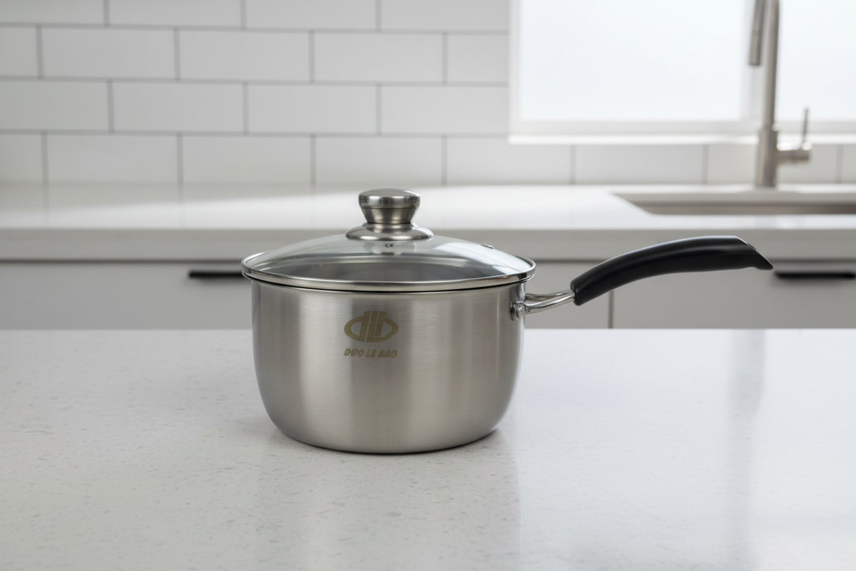 18cm Stainless Steel Sauce Pot with Long Handle & Lid Main image