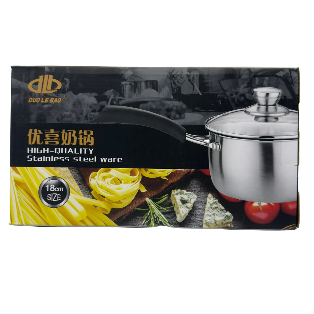 18cm Stainless Steel Sauce Pot with Long Handle & Lid