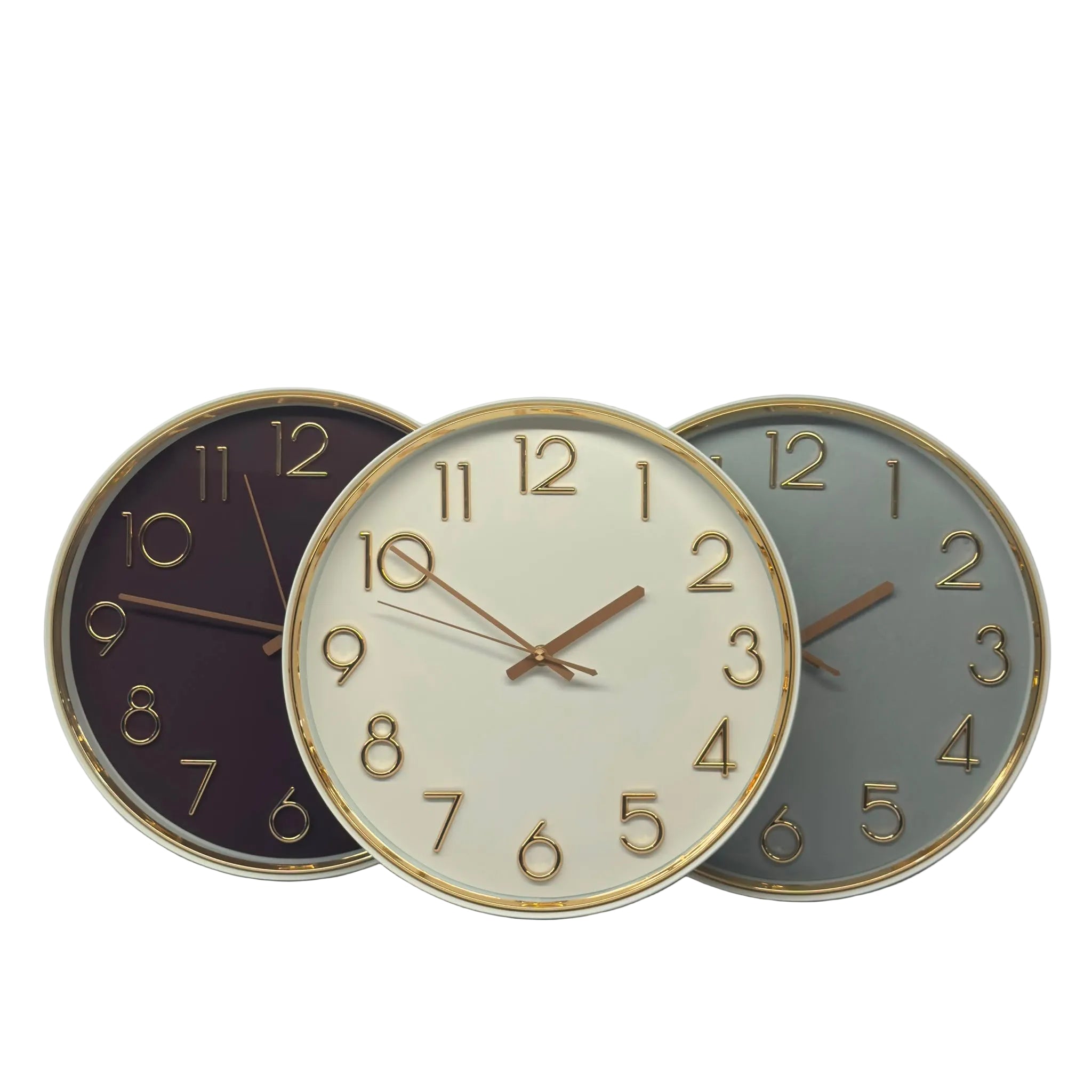 33 × 33cm Round Wall Clock with Gold Numbers & Trim - 23464 Main image