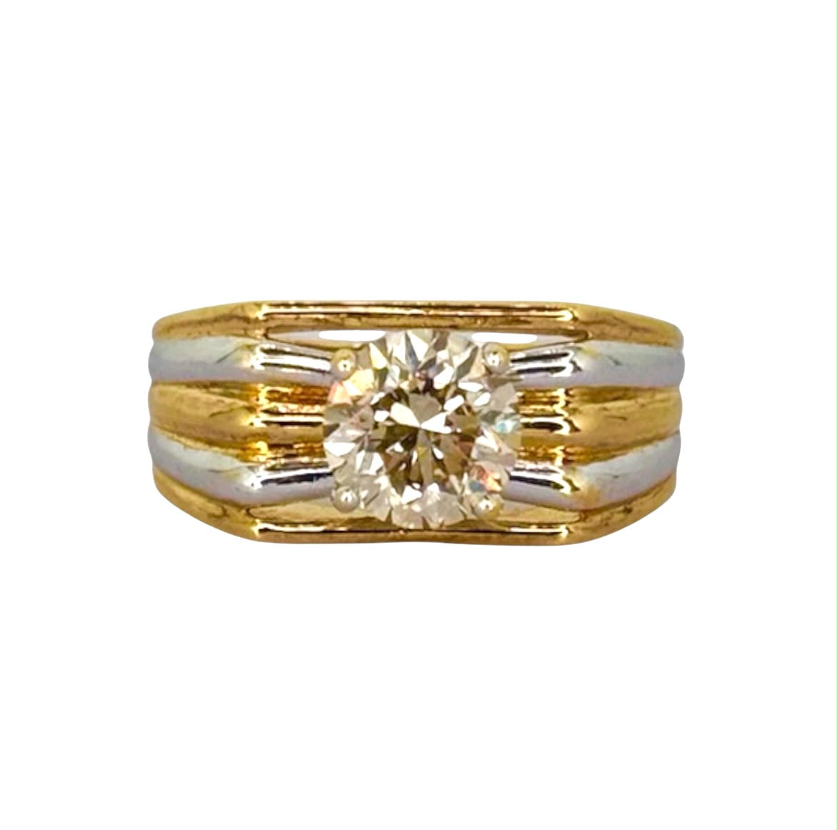 18KW/YG Solitaire=2.05ct Men Ring With Cert Secondary image