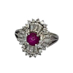 PT900 Natural Star Ruby & Diamond Ladies Ring