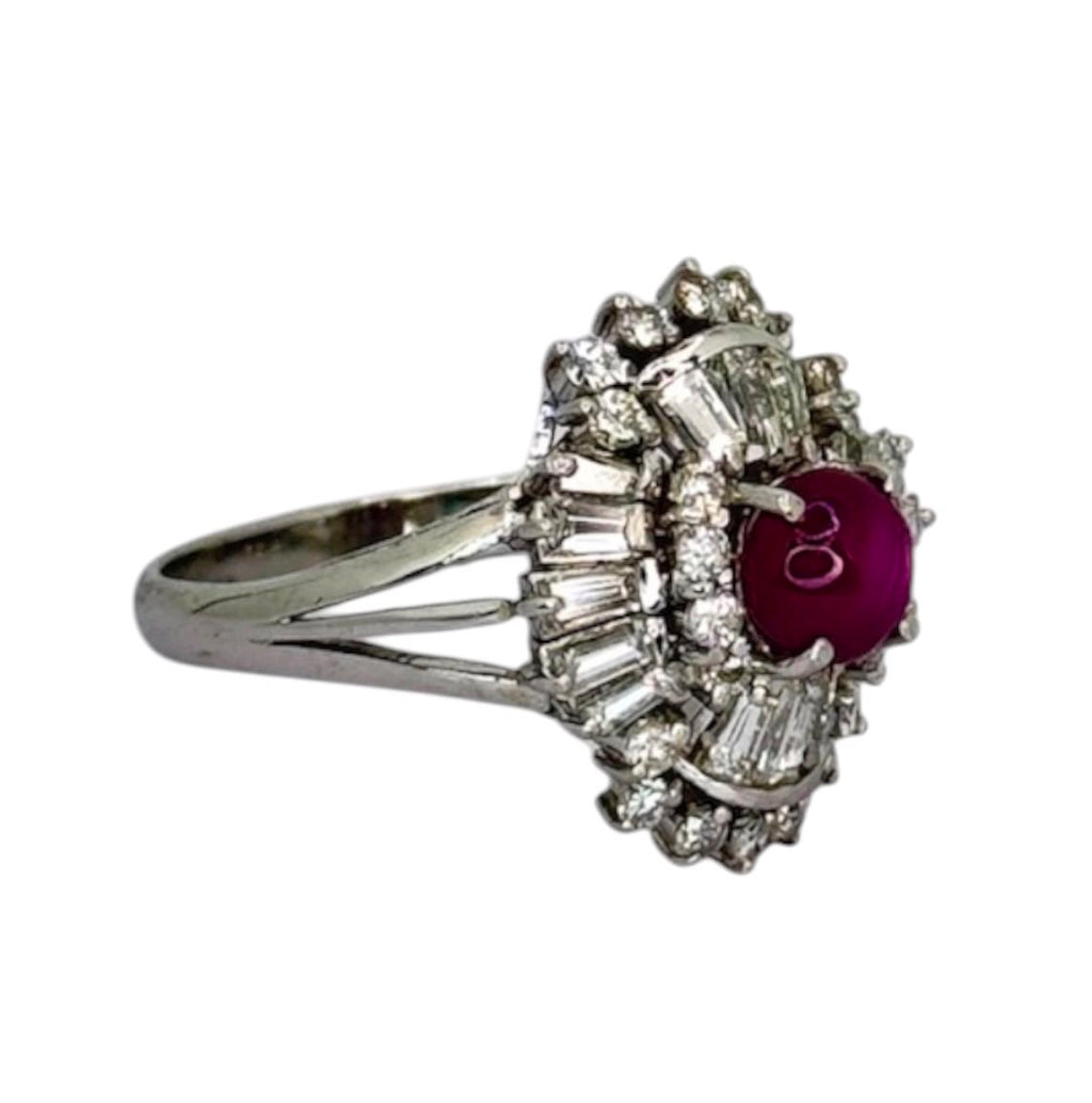 PT900 Natural Star Ruby & Diamond Ladies Ring