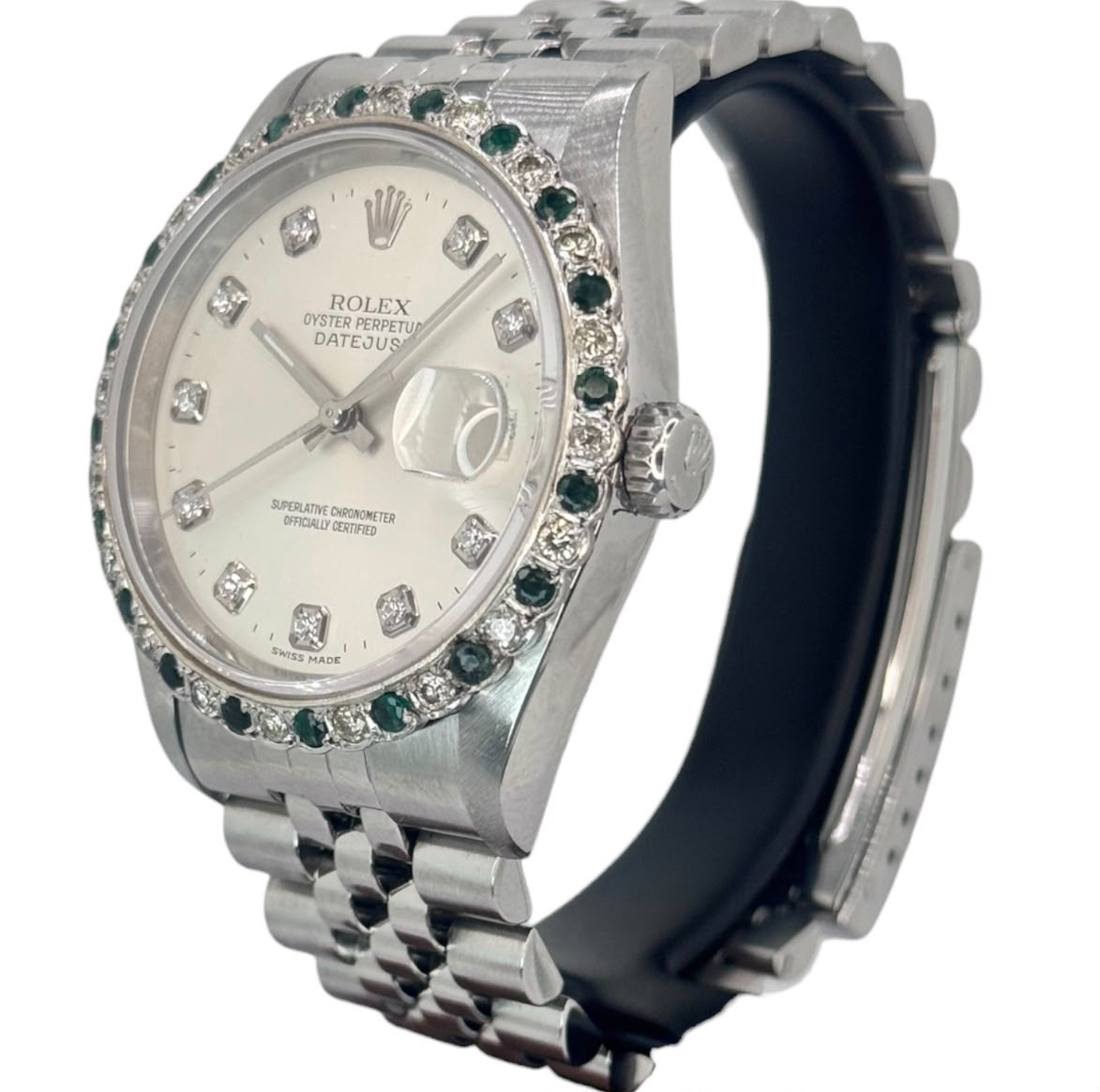 Rolex 16234 Datejust Diamond Dial, Custom Emerald Diamond Bezel Automatic Watch, 36mm Secondary image