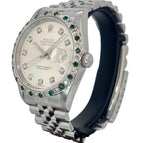 Rolex 16234 Datejust Diamond Dial, Custom Emerald Diamond Bezel Automatic Watch, 36mm