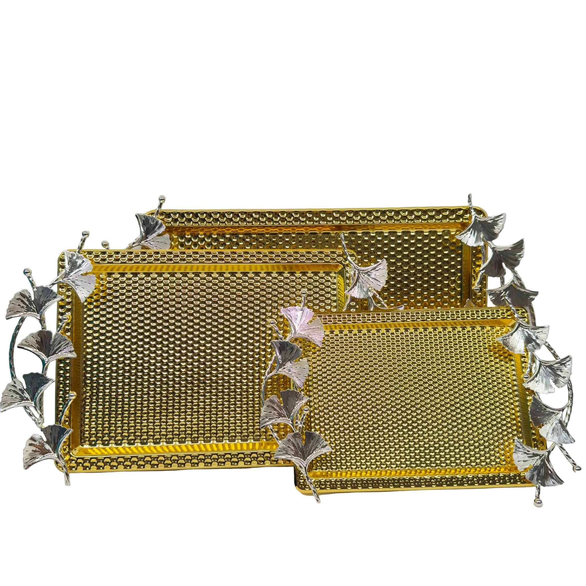3-Piece Ribbon Serving Tray Stand Set - Silver & Gold Main image