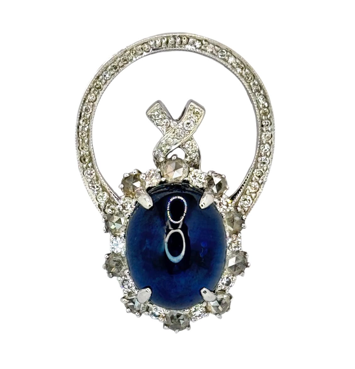 750WG Blue Sapphire Diamond 2 Way Ring/Pendant