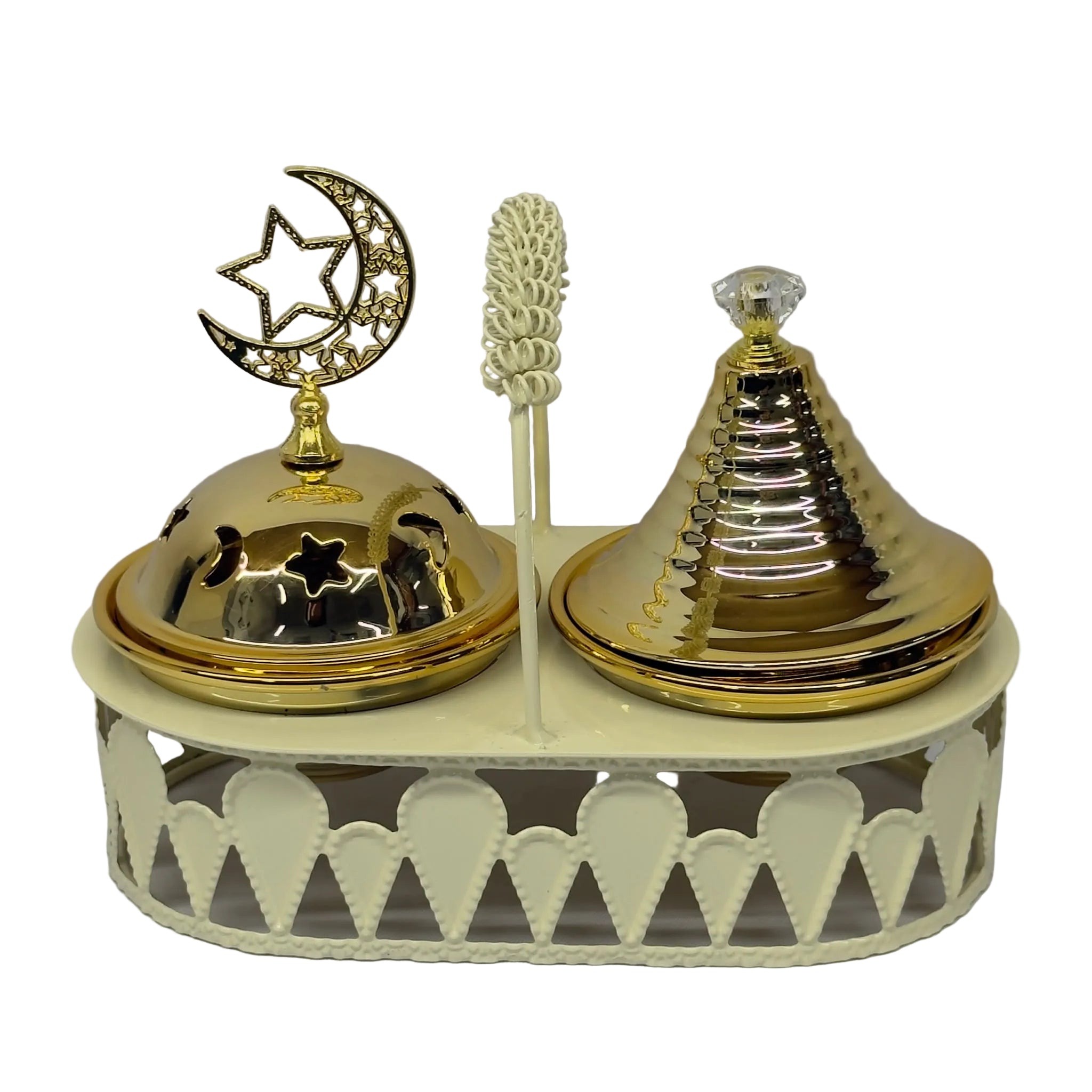 2-Piece White & Gold Incense Burner Set with Container - A5-5
