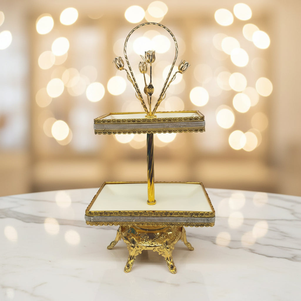 2-Tier White & Gold Condiment Tray - YG284 Main image
