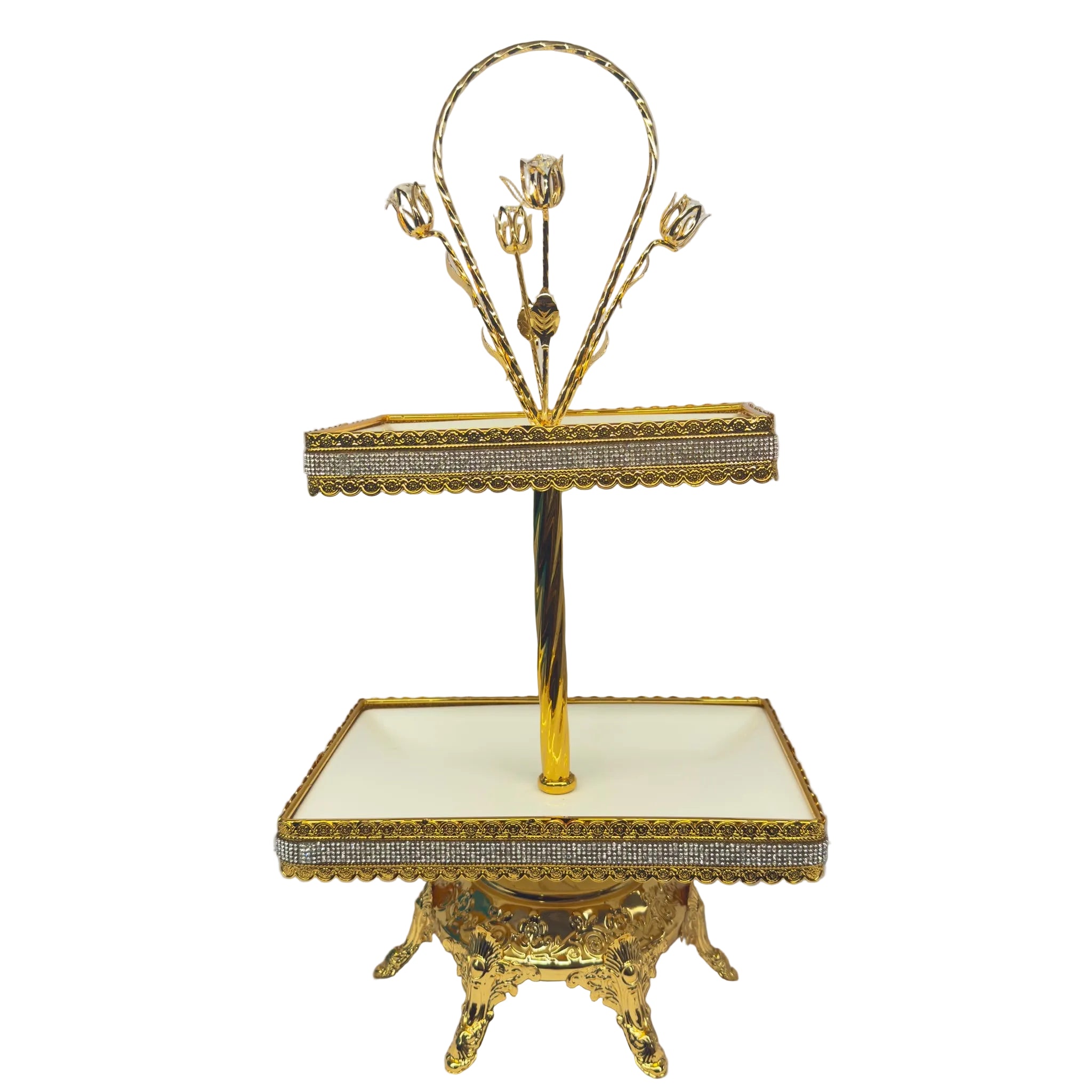 2-Tier White & Gold Condiment Tray - YG284