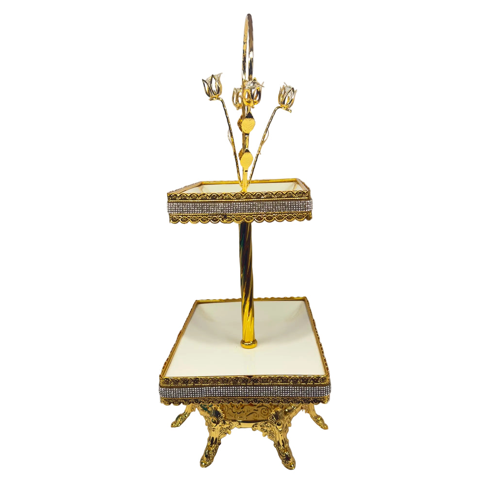 2-Tier White & Gold Condiment Tray - YG284