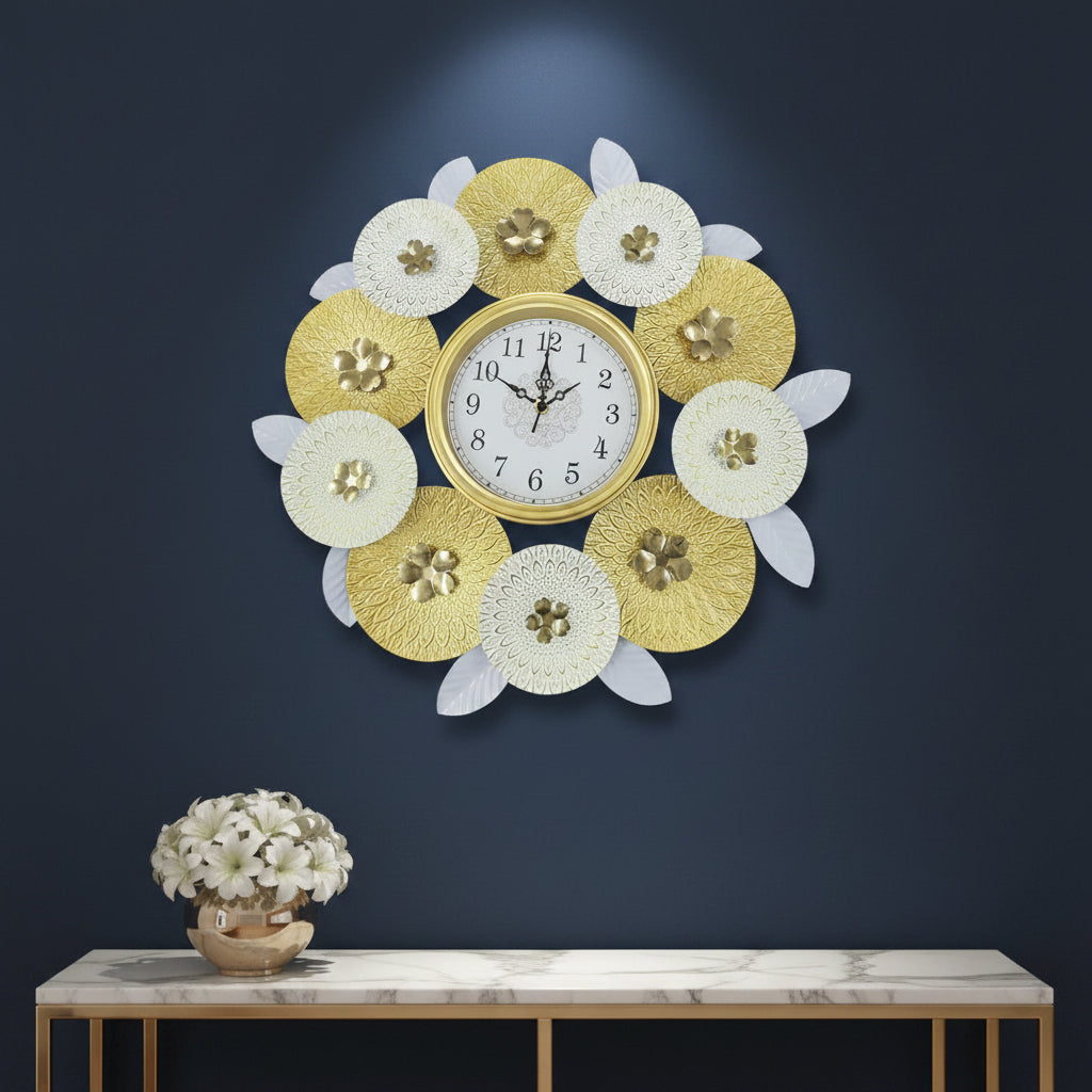 Gold & White Leaf Clock - A51183 Main image