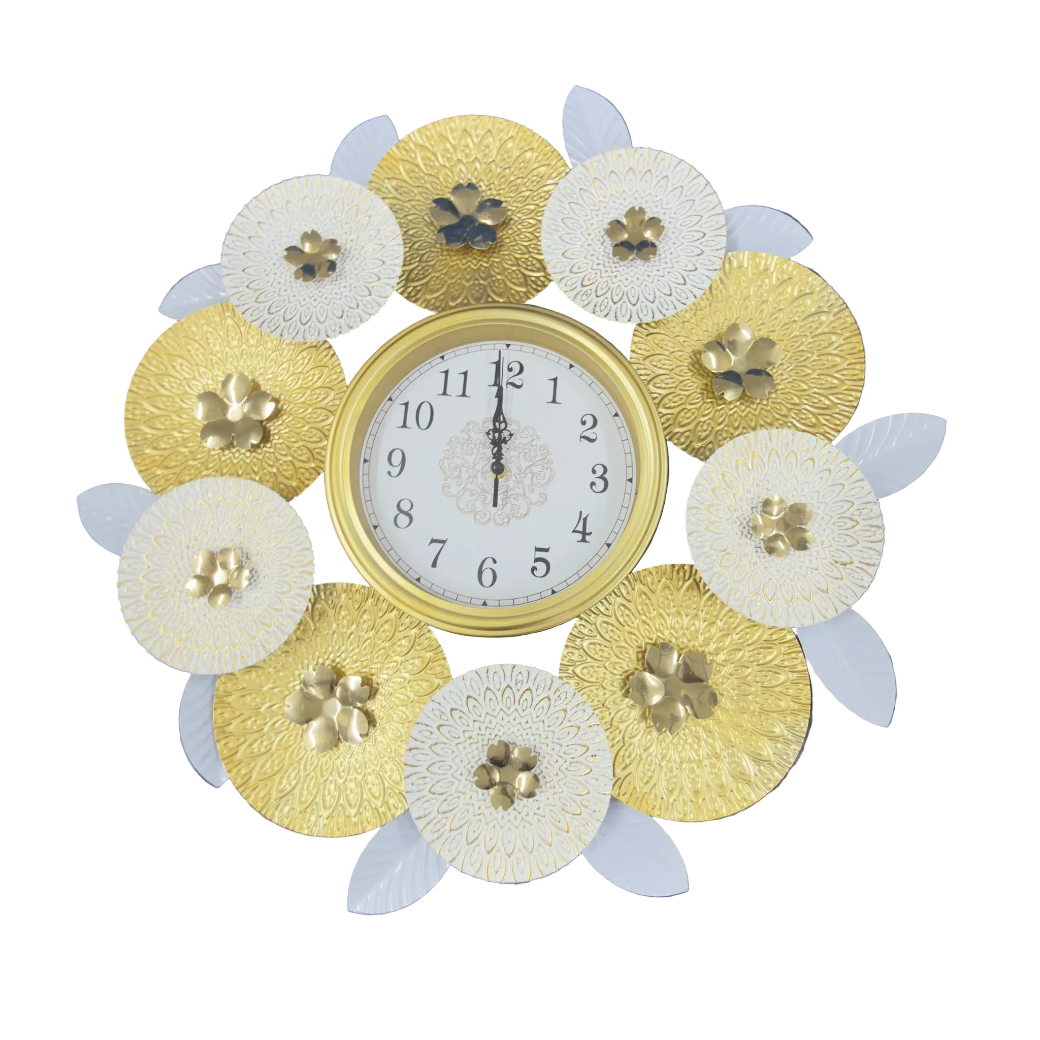 Gold & White Leaf Clock - A51183