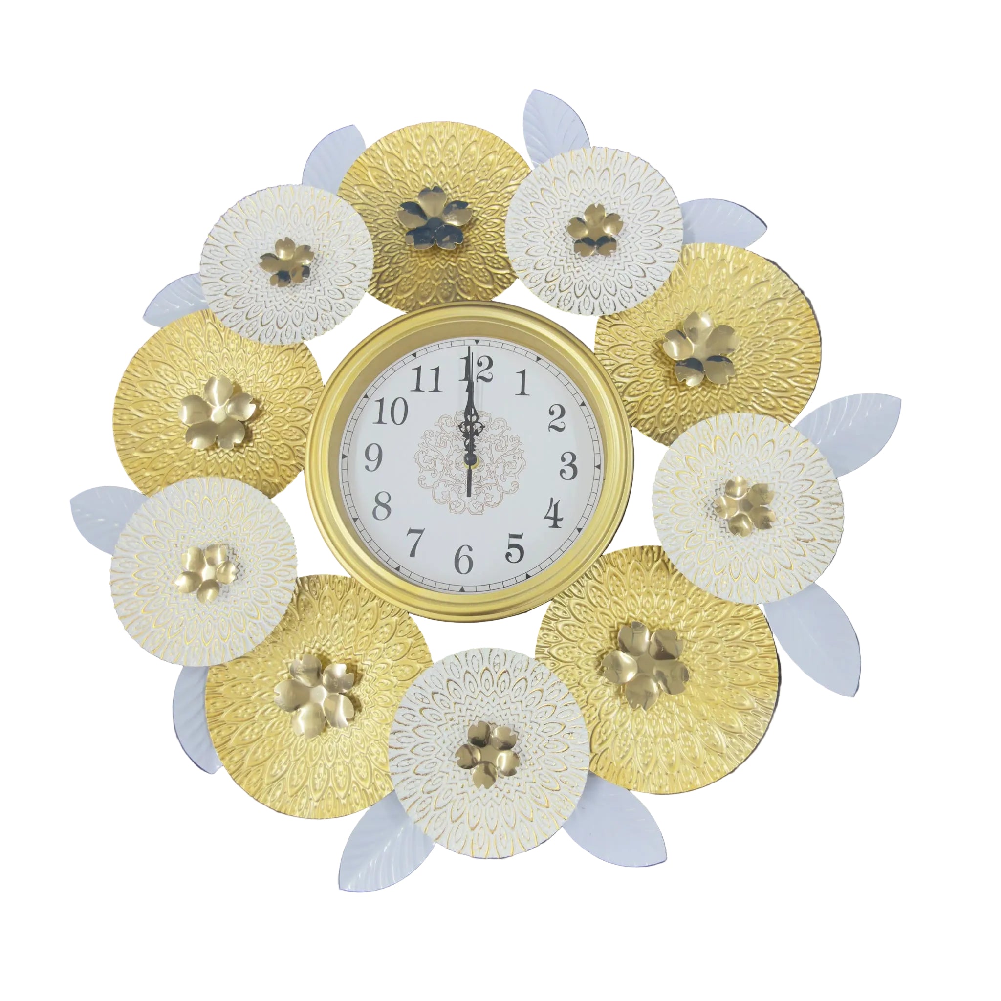 Gold & White Leaf Clock - A51183