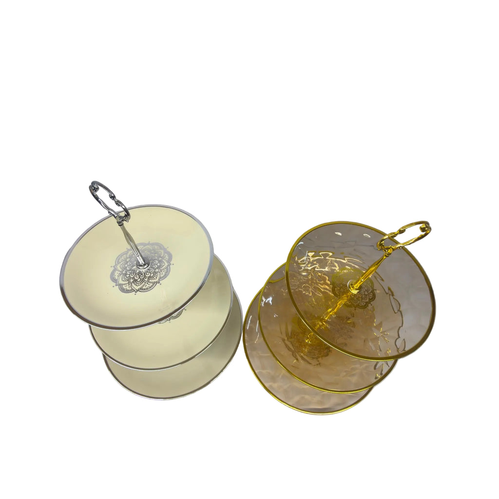 3-Tier Round Serving Tray - Silver & Cream - MX063
