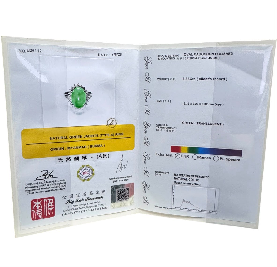PT900 Jadeite A Jade=5.85ct, Diamond=0.45ct Ring With Cert