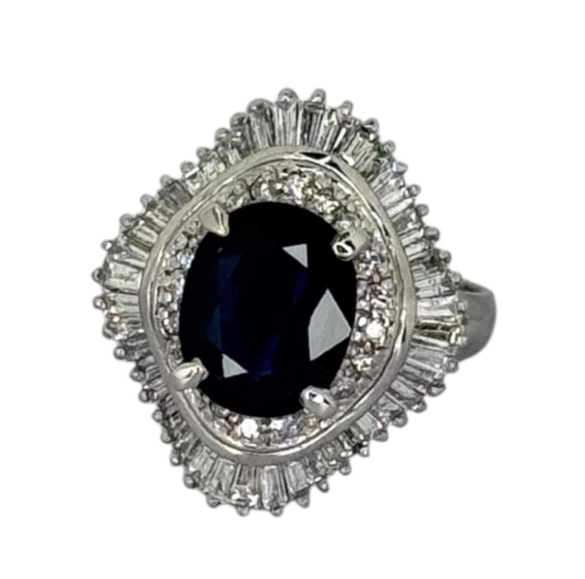PT900 Blue Sapphire=3.2ct,Diamond=1.05ct Ring With Cert Main image