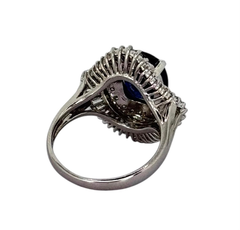 PT900 Blue Sapphire=3.2ct,Diamond=1.05ct Ring With Cert