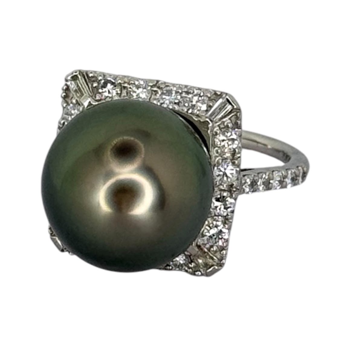 PT900 Black South Sea Pearl 13mm, Diamond Ring With Cert Main image