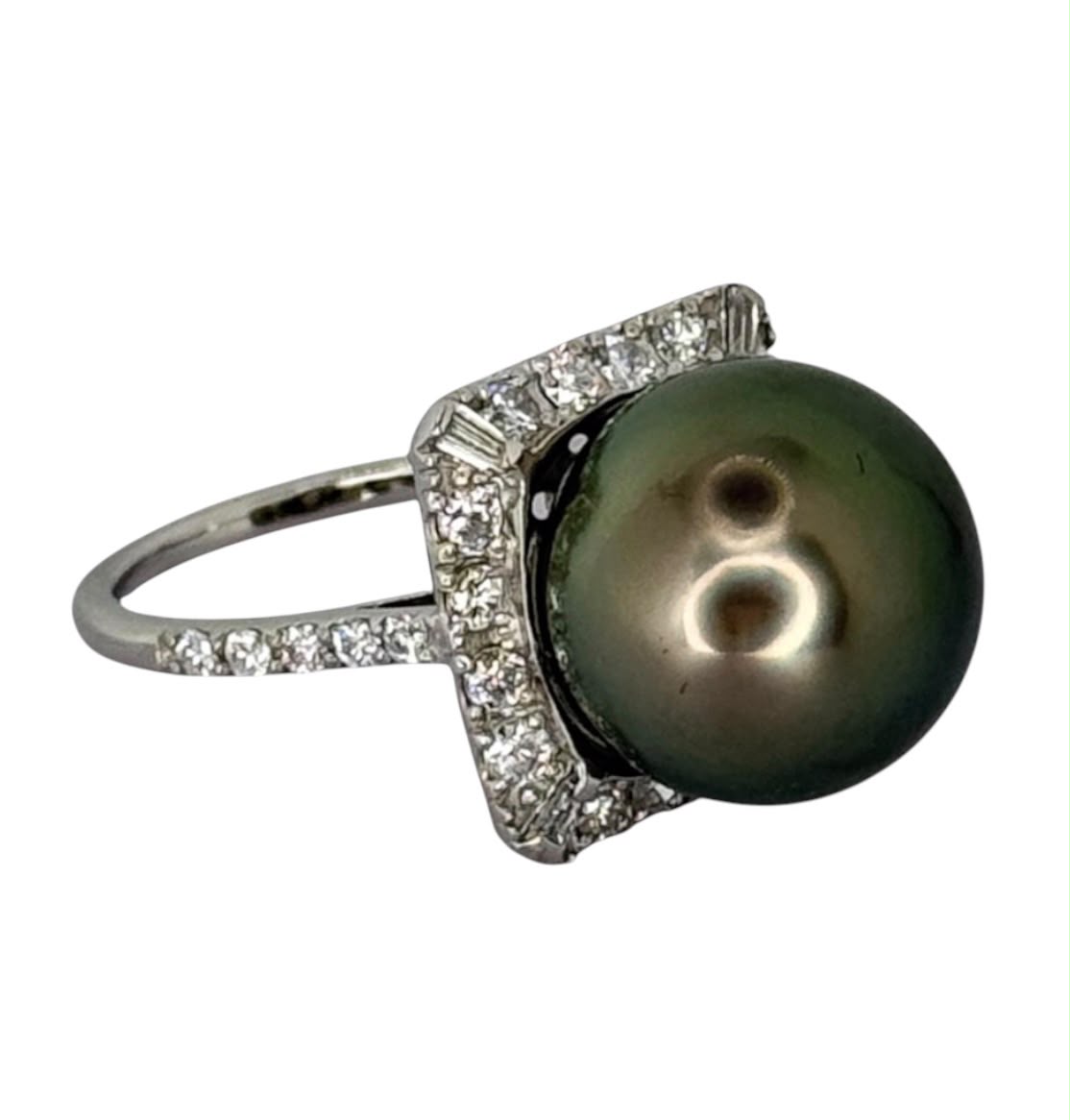 PT900 Black South Sea Pearl 13mm, Diamond Ring With Cert