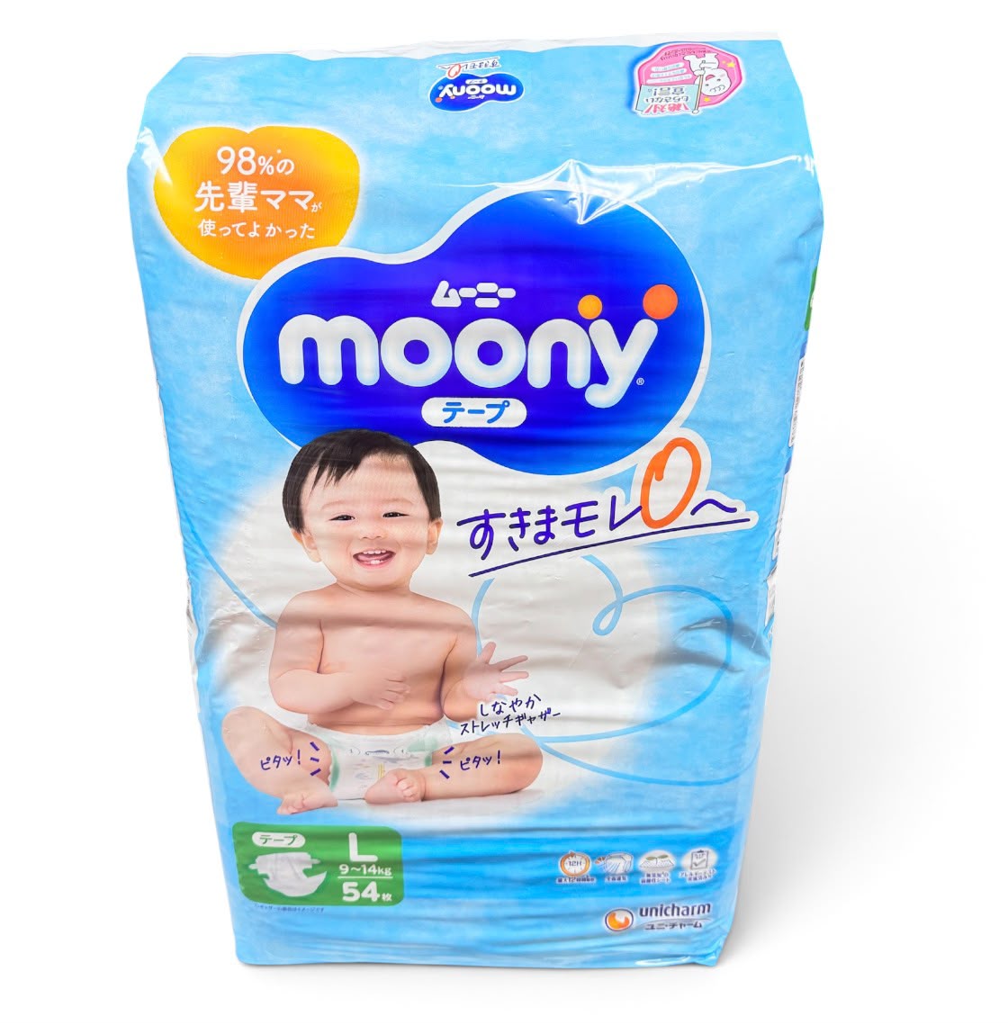 Moony Air Fit Tape Baby Diapers, L, 9-14kg, 54 Pcs x 4 Packs, Carton Main image