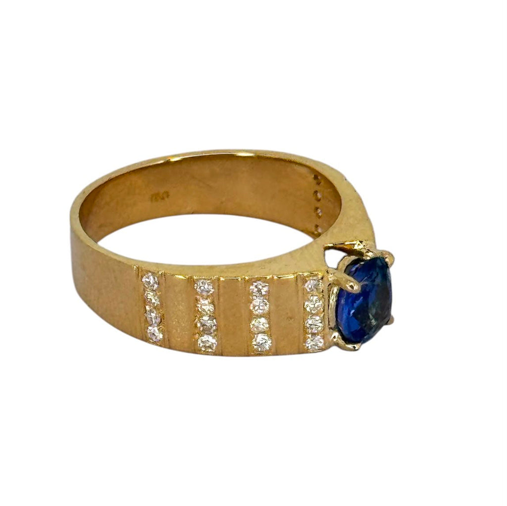 18KYG Blue Sapphire Diamond Men Ring