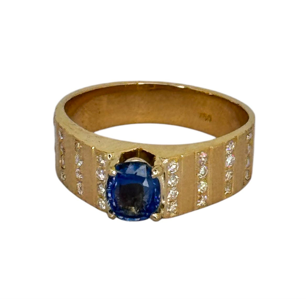 18KYG Blue Sapphire Diamond Men Ring