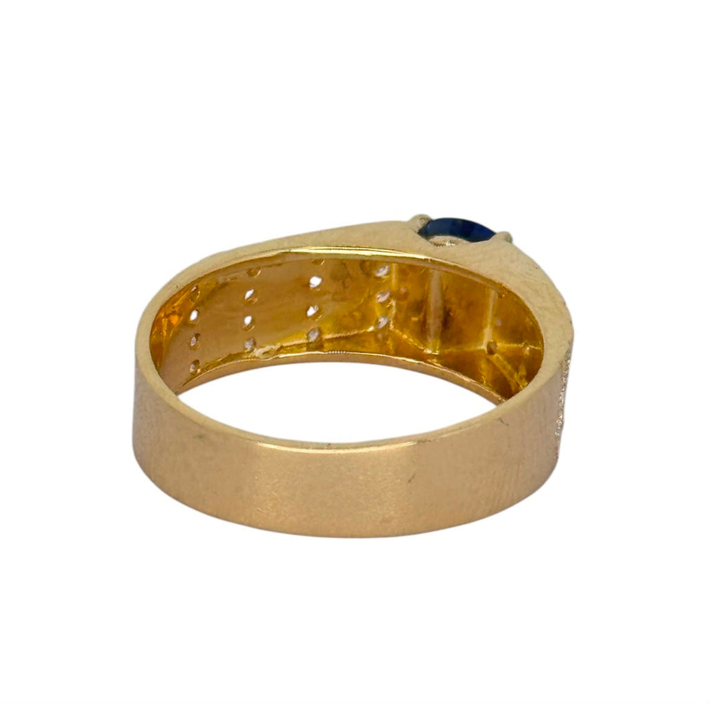18KYG Blue Sapphire Diamond Men Ring