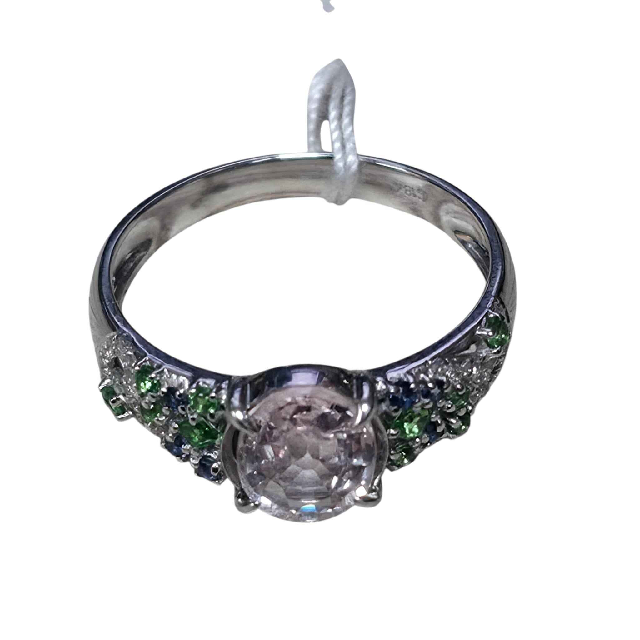 18KWG White Sapphire Emerald Diamond Lady Ring Main image