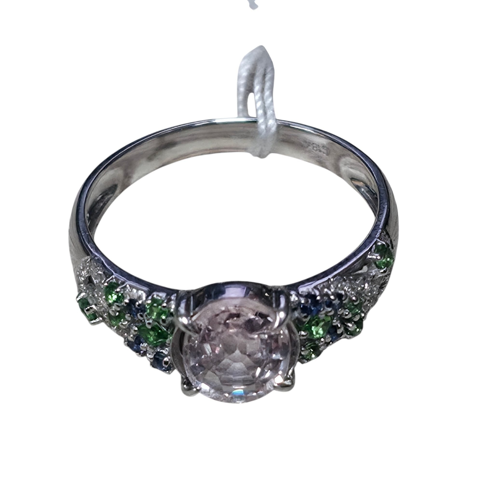 18KWG White Sapphire Emerald Diamond Lady Ring