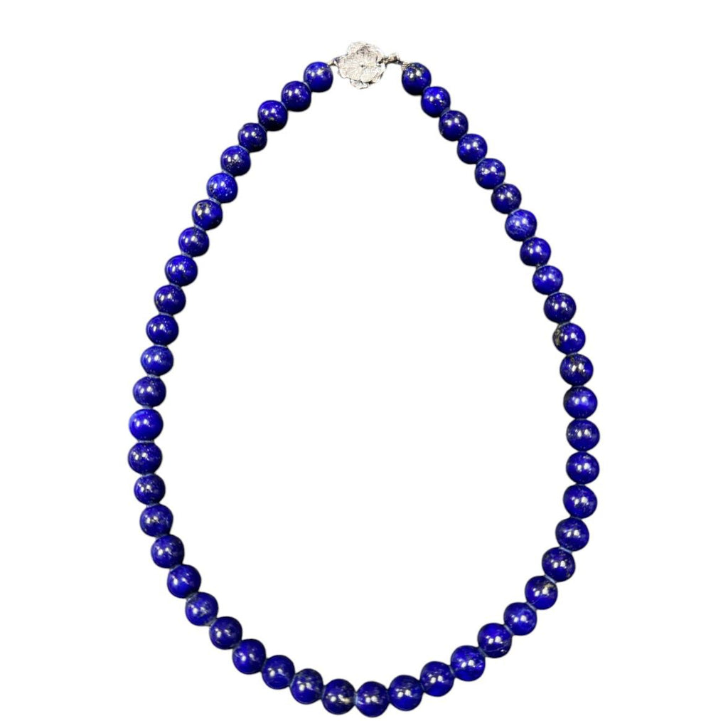 Lapis Lazuli=8.2-8.3mm Silver Clasp Necklace