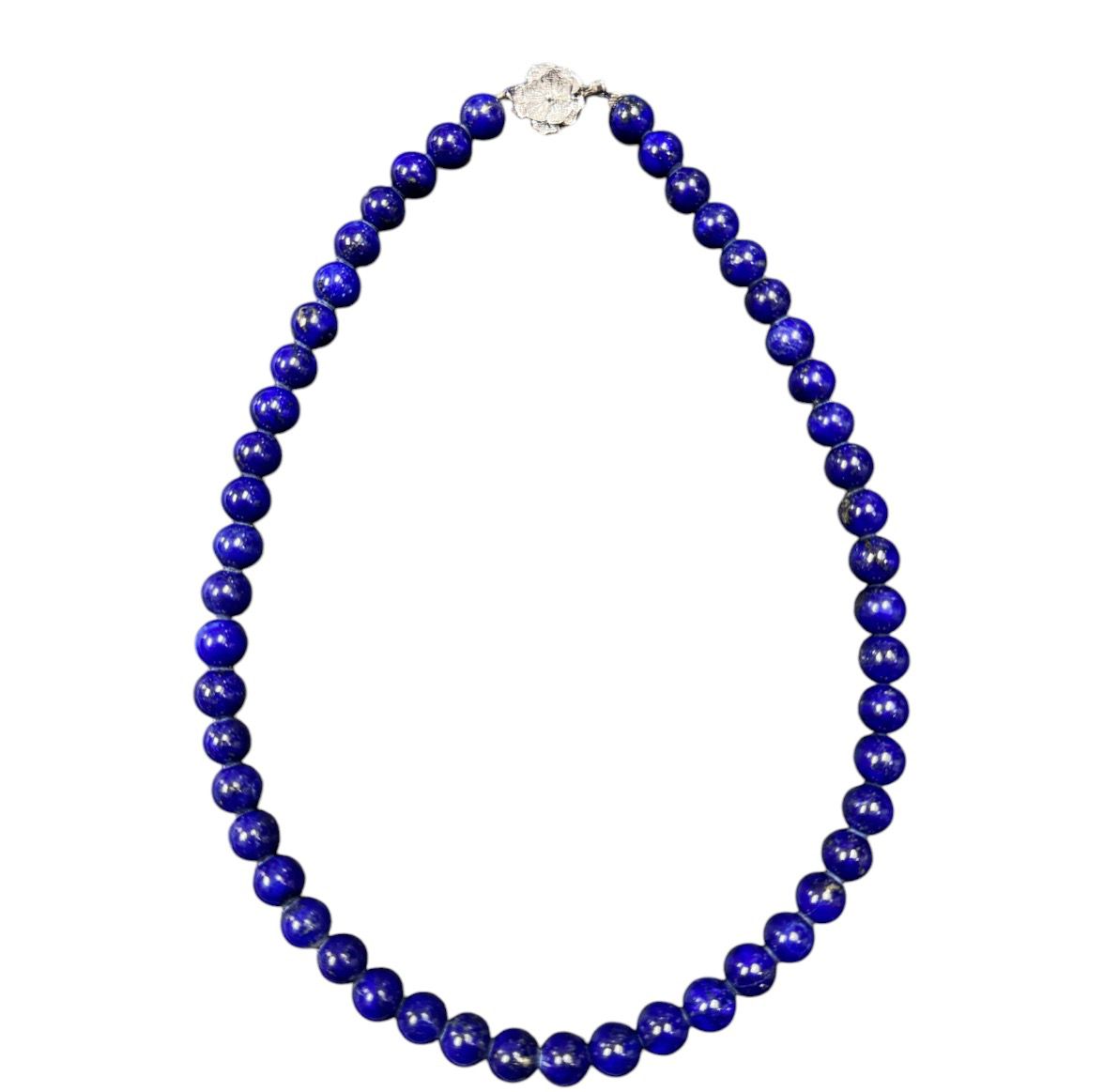 Lapis Lazuli=8.2-8.3mm Silver Clasp Necklace
