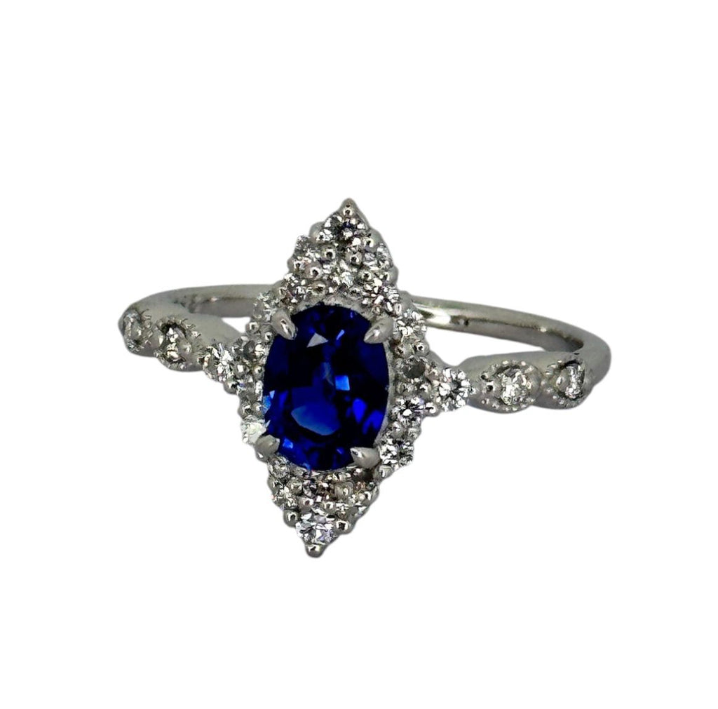 PT900 Royal Blue Sapphire=0.98cts, Diamond=0.31cts Ring With Cert