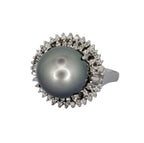 PT900 Black South Sea Pearl 12.3mm, Diamond=0.39cts Ring With Cert
