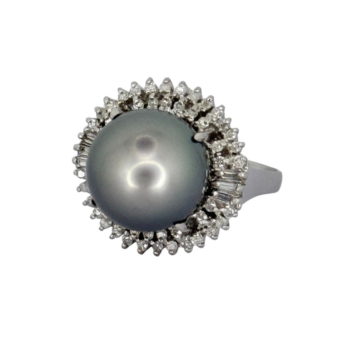 PT900 Black South Sea Pearl 12.3mm, Diamond=0.39cts Ring With Cert