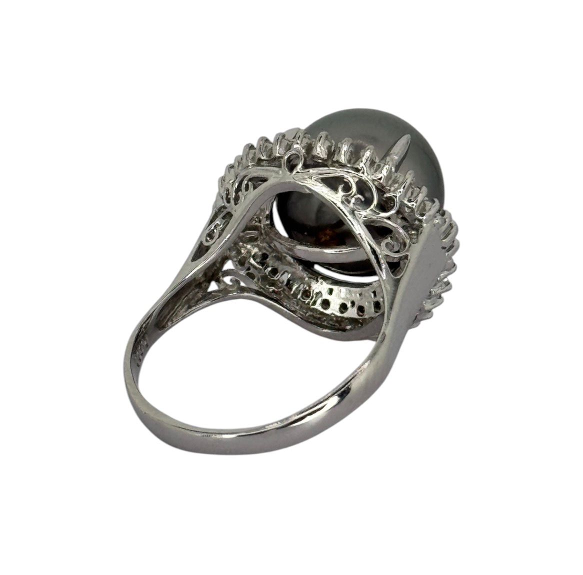 PT900 Black South Sea Pearl 12.3mm, Diamond=0.39cts Ring With Cert