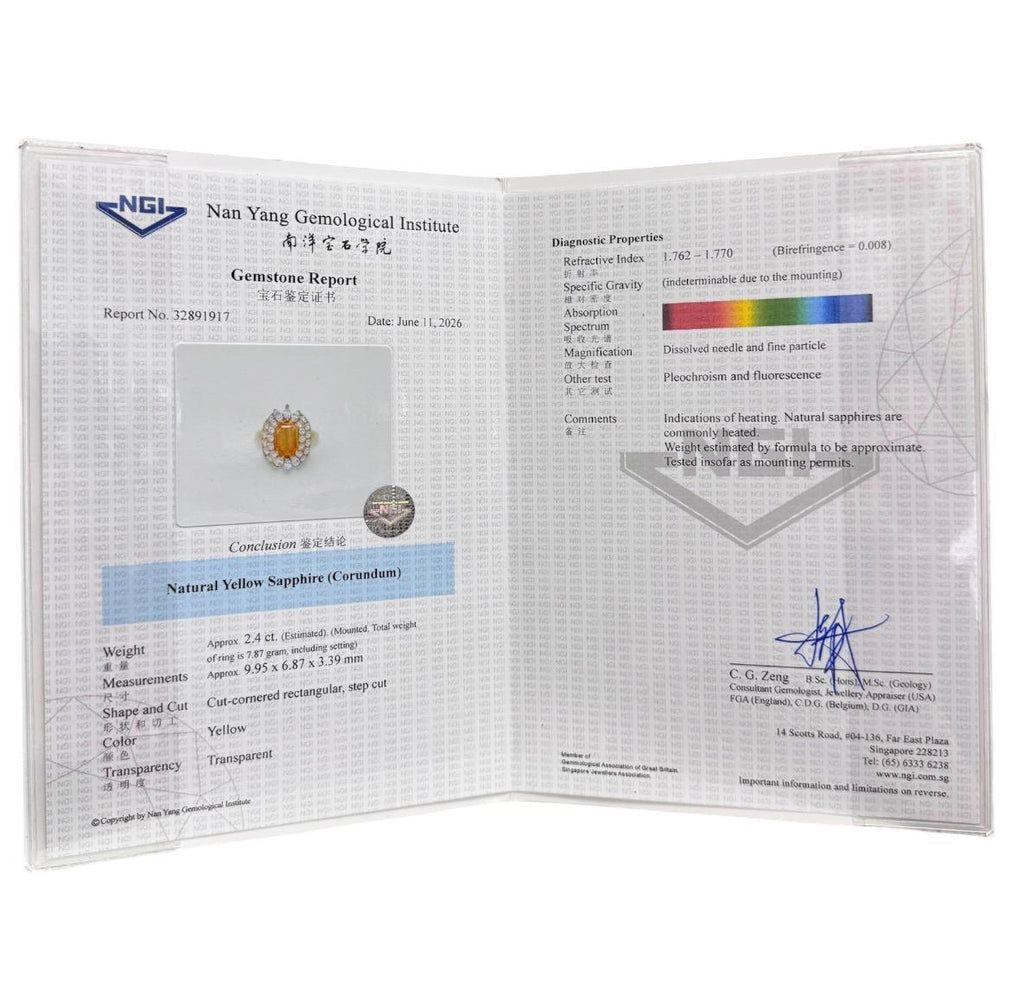 750YG Yellow Sapphire=2.4cts,DIamond Ring With Cert