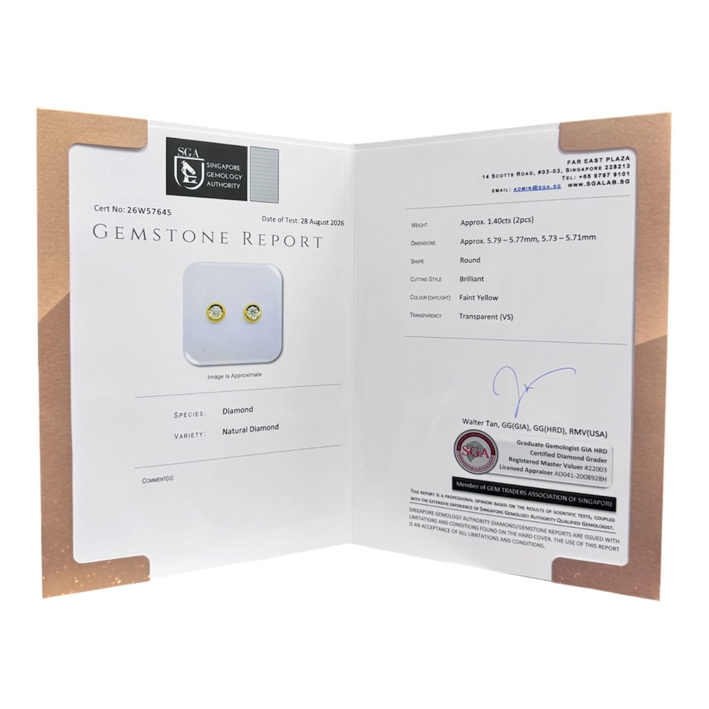 750YG Diamond D2=1.4cts Earring With Cert