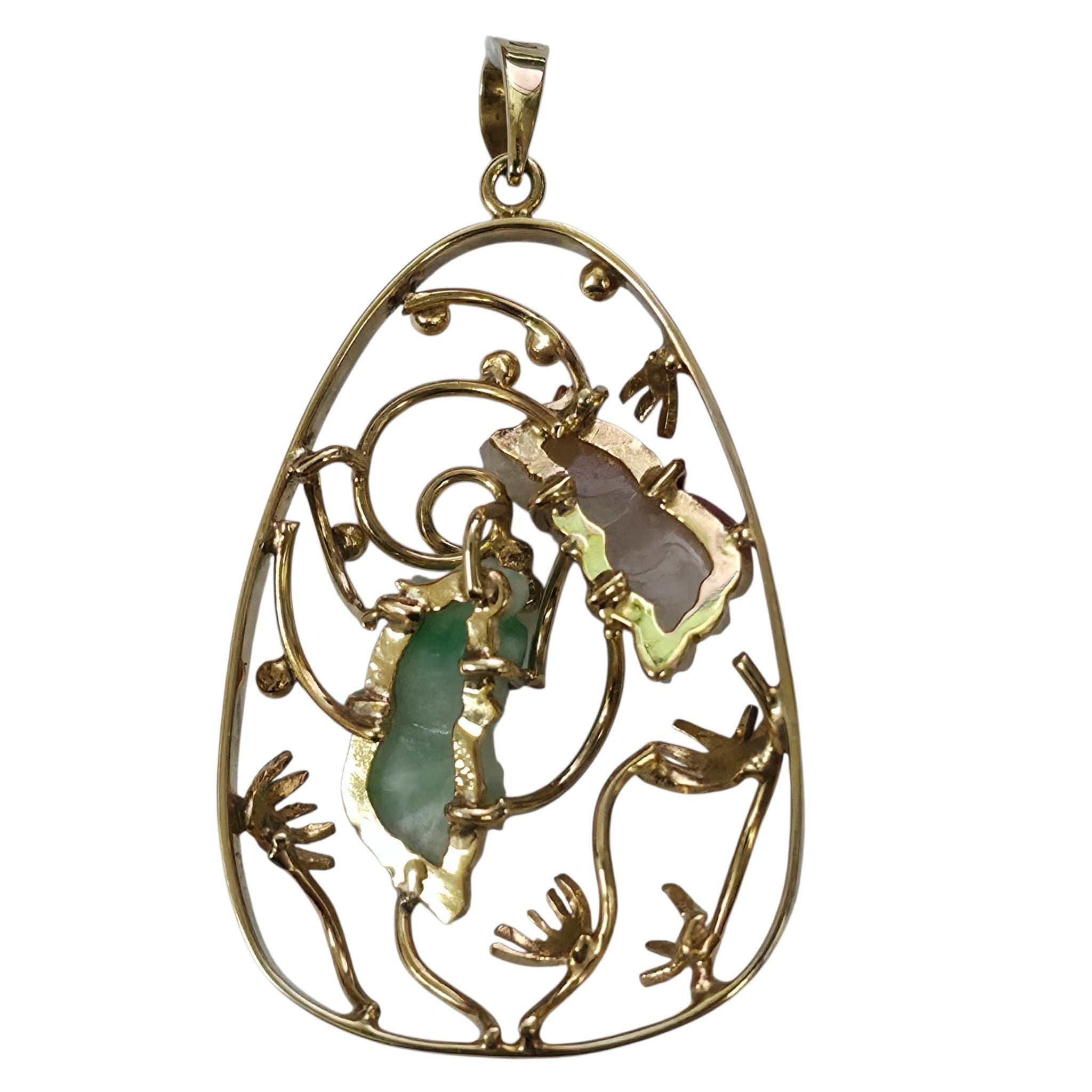 14KYG Duo Jade Pendant