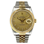 Rolex 16233 Datejust Halfgold Diamond Index Automatic Watch, 36mm