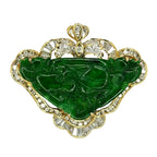 750YG Carved Foliage A Jade Diamond Pendant With Cert