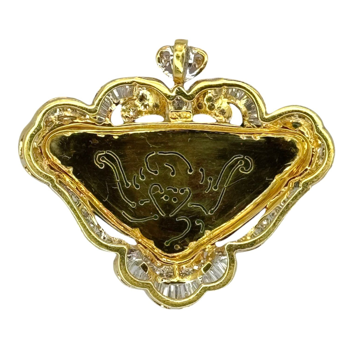 750YG Carved Foliage A Jade Diamond Pendant With Cert