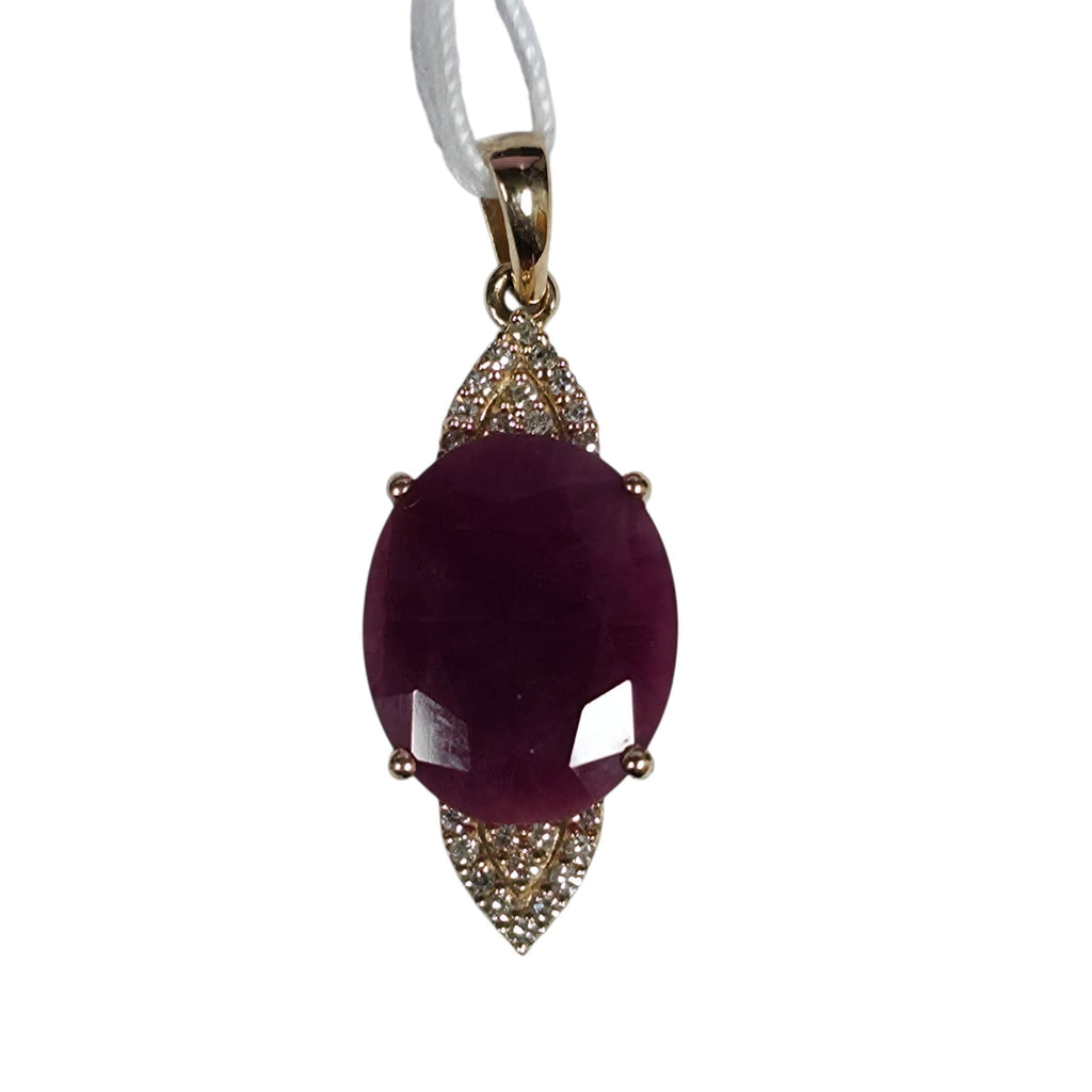 14KYG Unheat Ruby Diamond Pendant