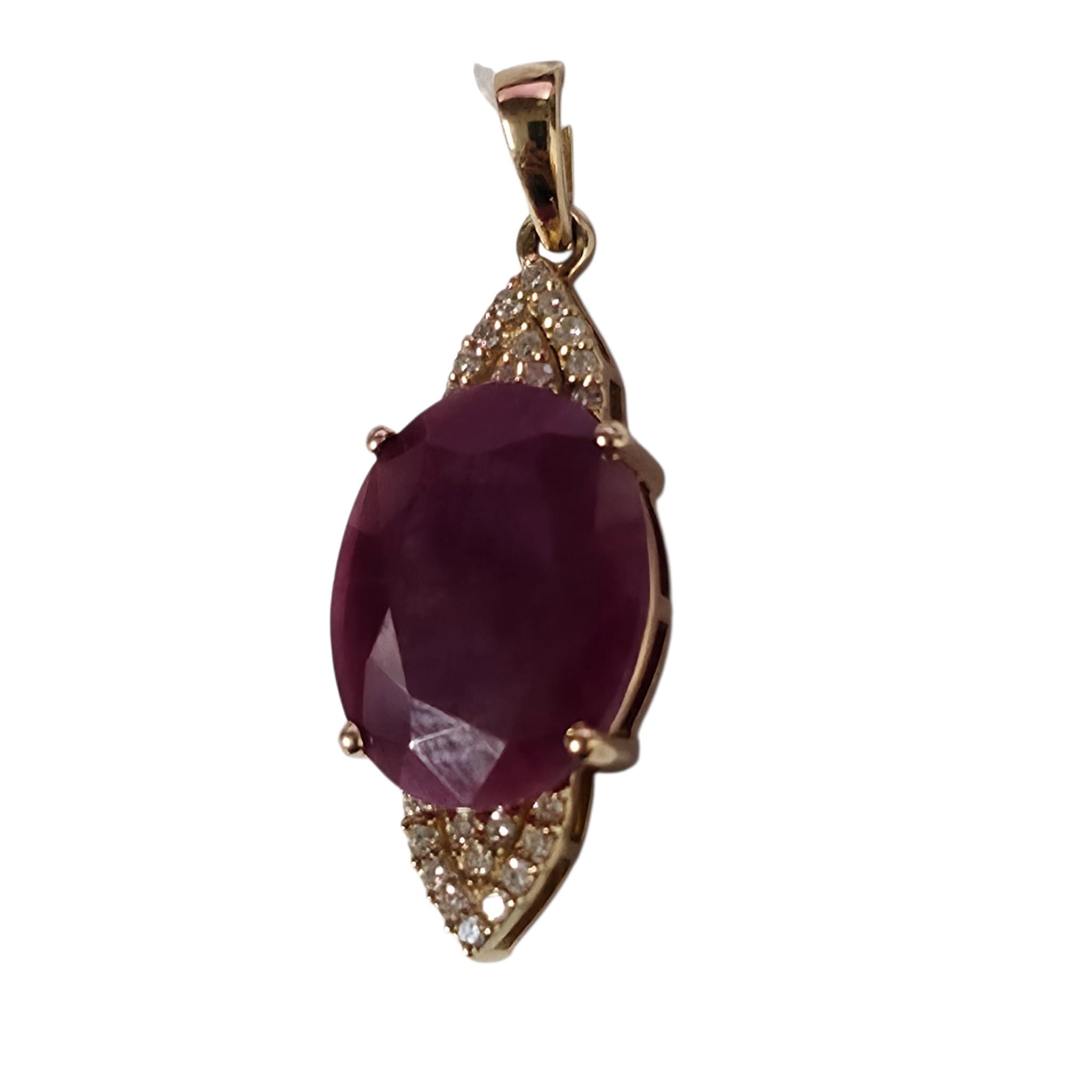 14KYG Unheat Ruby Diamond Pendant