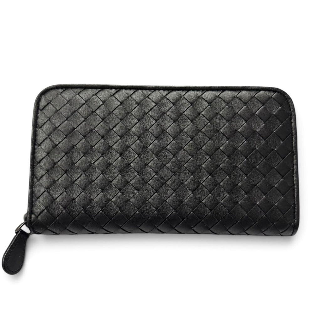 Bottega Veneta Intrecciato Zip Around Wallet , Black
