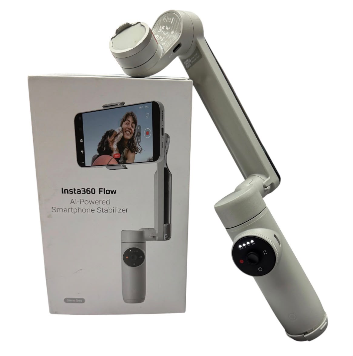 Insta360 Flow Gimbal Stabilizer for Smartphone, AI-Powered Gimbal, 3-Axis Stabilization, Built-in Tripod, Portable & Foldable, Auto Tracking Phone Stabilizer, Video Recording, Stone Gray
