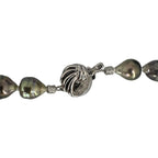 Black Baroque Pearl Necklace with Silver Clasp 43cm