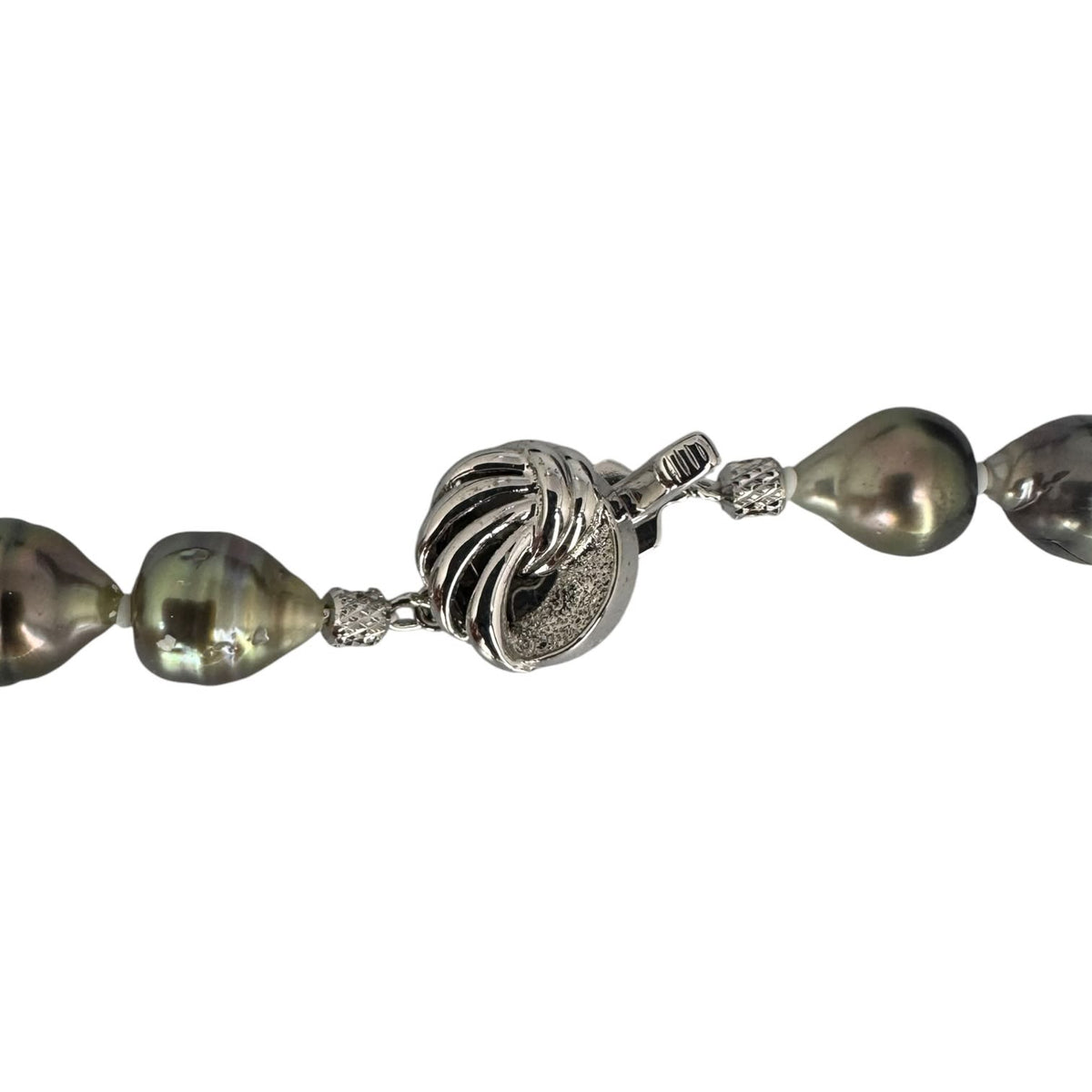 Black Baroque Pearl Necklace with Silver Clasp 43cm
