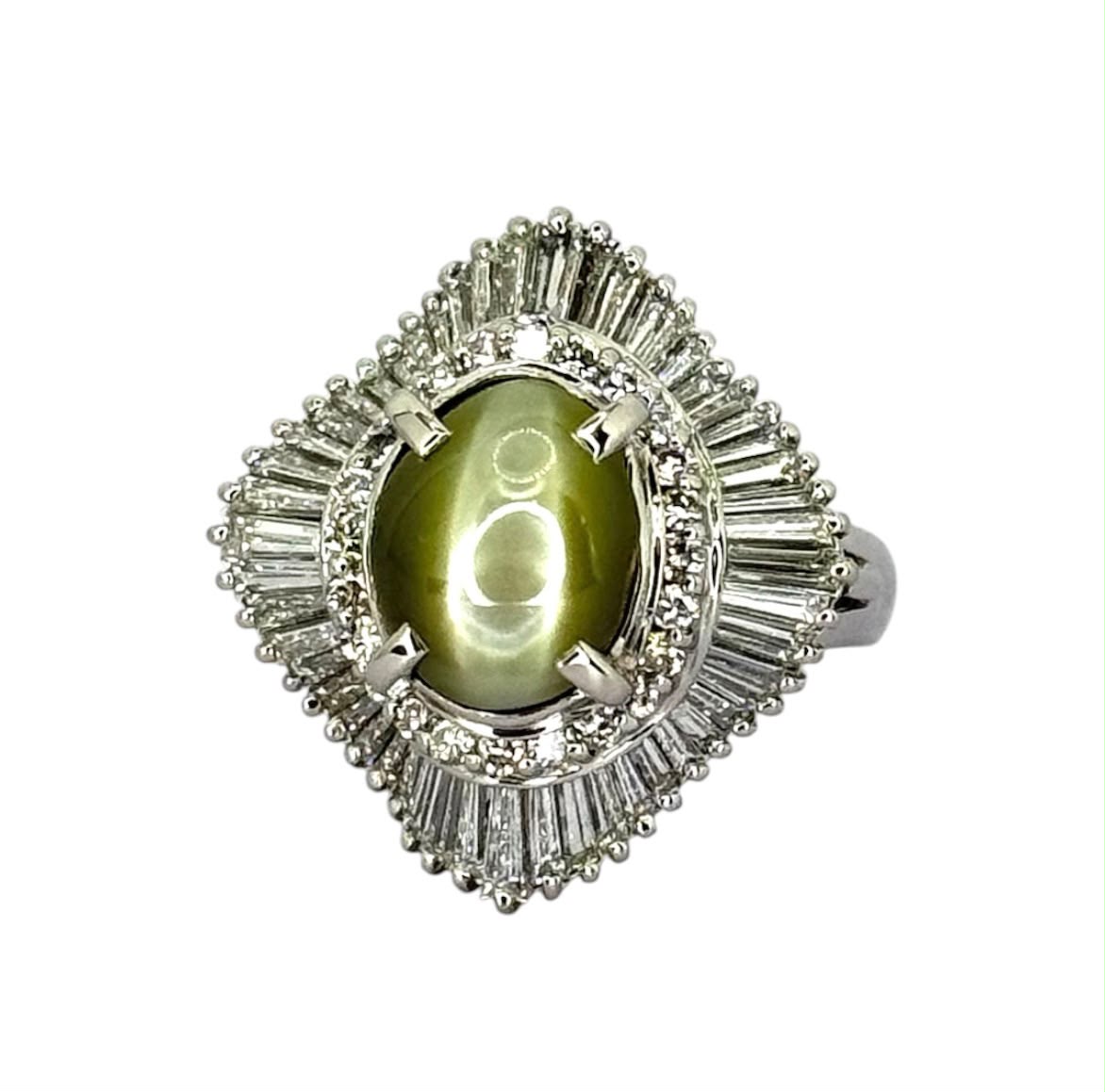 PT900 Chrysoberyl Cat Eye=4.61ct, Diamond=1.52cts Ring With Cert